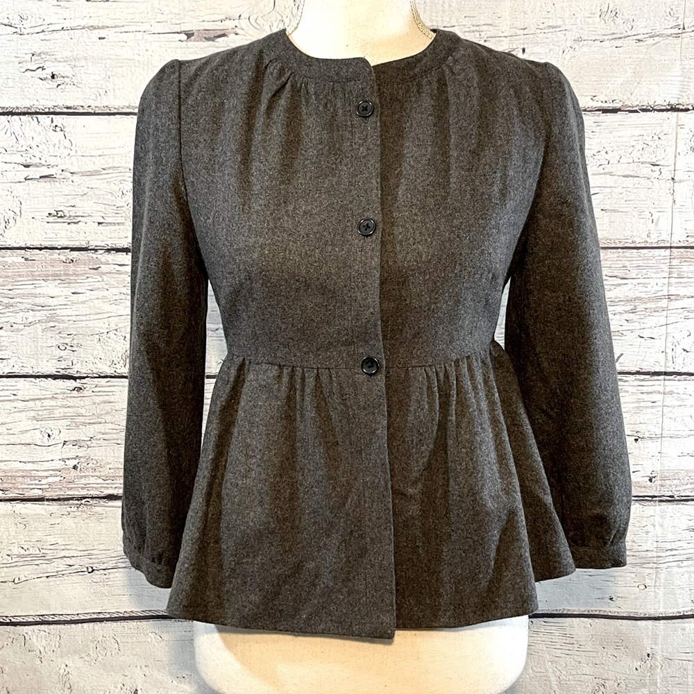 BANANA REPUBLIC Peplum Jacket Wool Charcoal Gray-XS